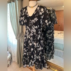 Calvin Klein Black and White Floral Midi Dress